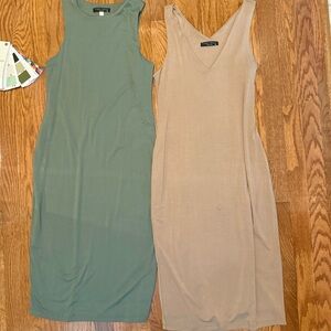 Final Touch Sleeveless Midi Dresses in Olive and Beige